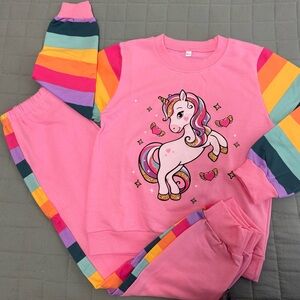 Colorful Unicorn Kids Crew Neck Sweatshirt and Pant Set